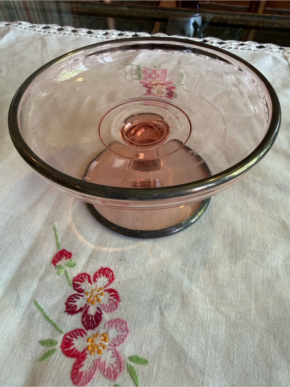 Vintage Pink Depression Glass pillar candleholder for 4” wide candle